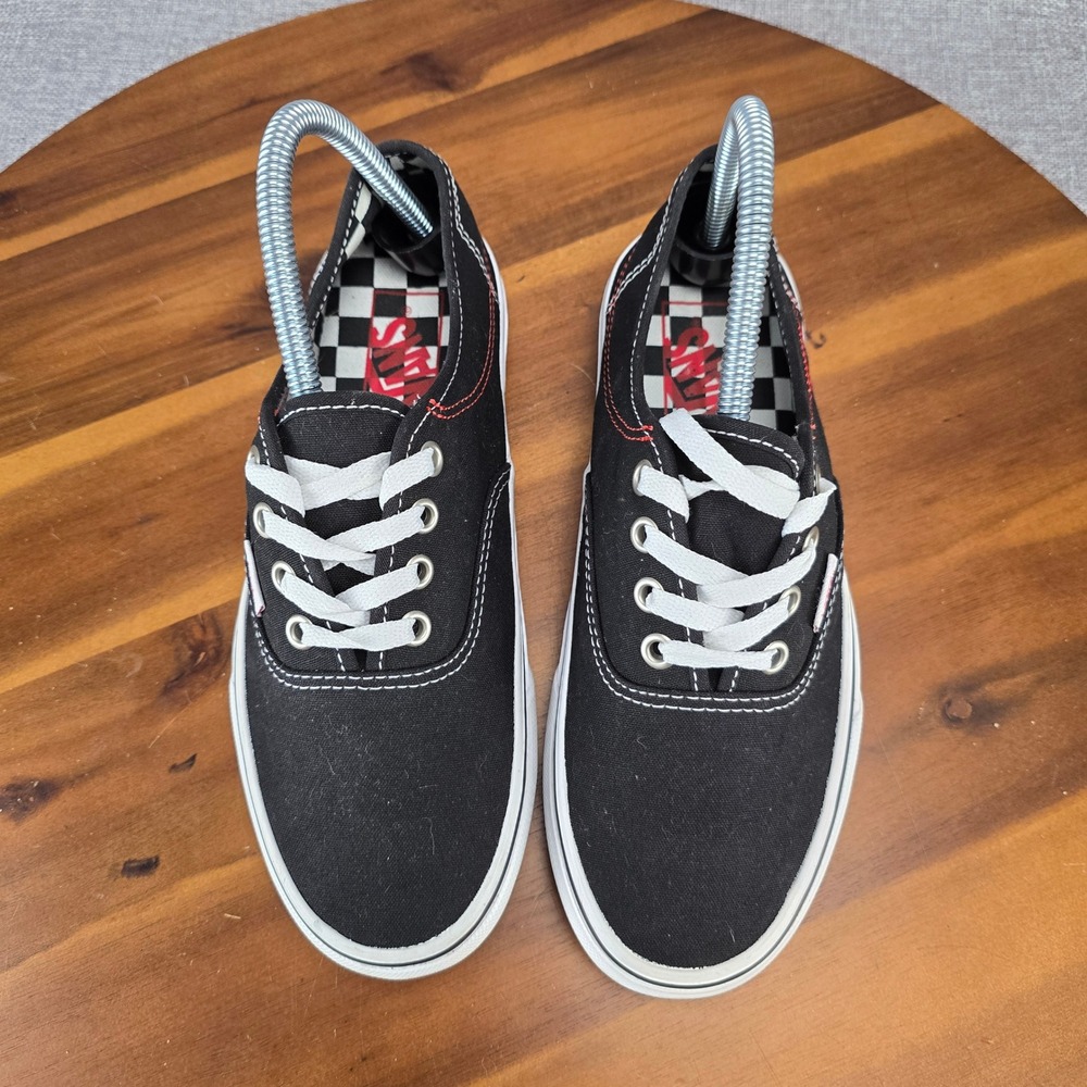 Vans‎ Authentic Black Canvas Low Top Sneakers Red Contrast Stitch Mens 5.5 / W 7 - Picture 4 of 15